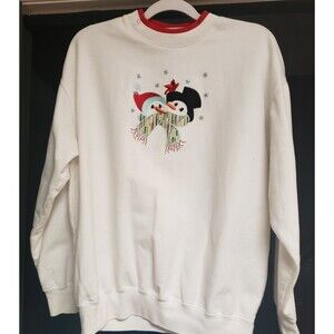 Women's M & C Sportswear Snowmen Embellished Long Sleeve Sweat Shirt Sz L POG